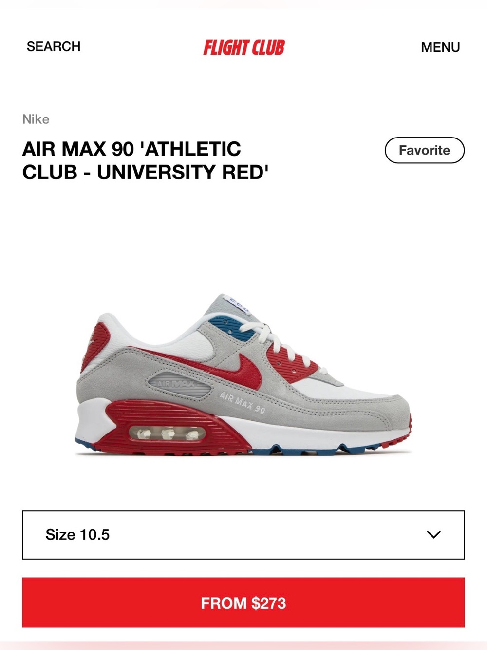 Nike Men’s Air Max 90 Athletic Club — University Red - Size 10.5